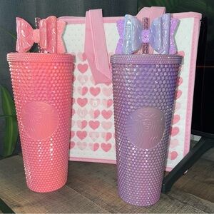 🩷Philippines💜 Starbucks Pink Bubblegum & purple grape studded tumbler’s w/bows